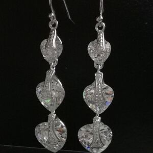 Sterling silver cz Hearts drop dangle earrings 🆕